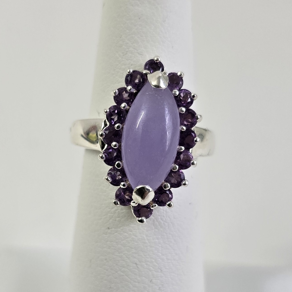 Sterling Silver 925 Lavendar Jade And Purple Amethyst Ring